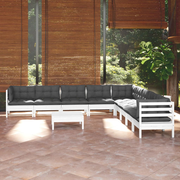 Set Mobilier Grădină Cu Perne, 10 Piese, Gri, Lemn Masiv Pin