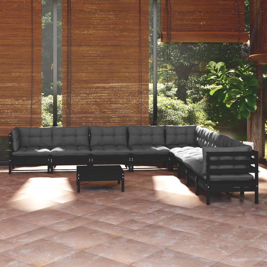 Set Mobilier Grădină Cu Perne, 10 Piese, Gri, Lemn Masiv Pin