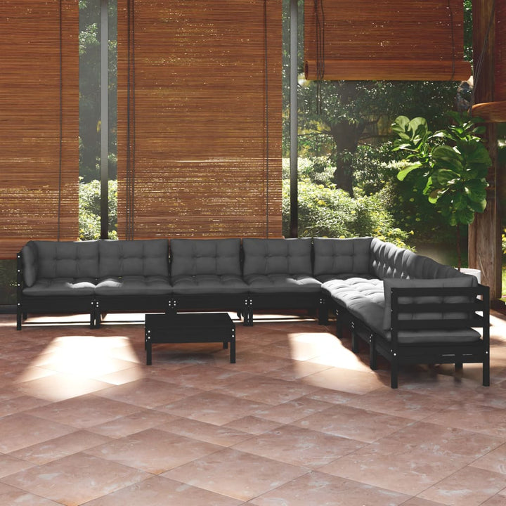 Set Mobilier Grădină Cu Perne, 10 Piese, Gri, Lemn Masiv Pin