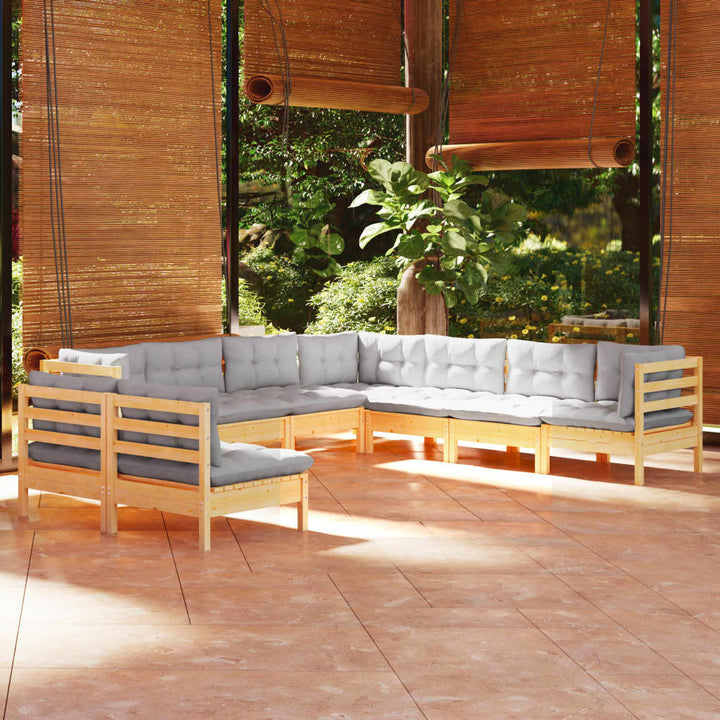 Set Mobilier Grădină Cu Perne Crem, 9 Piese, Lemn Masiv De Pin