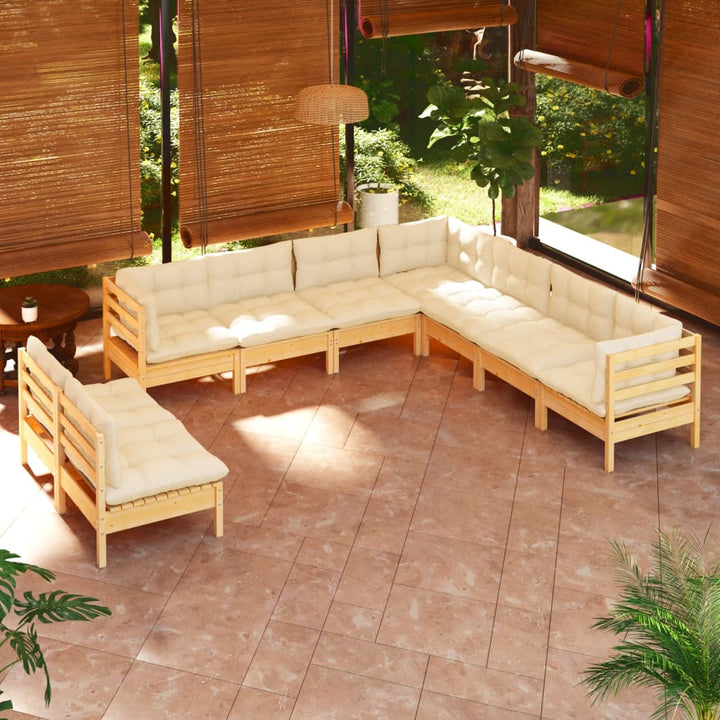 Set Mobilier Grădină Cu Perne Crem, 9 Piese, Lemn Masiv De Pin