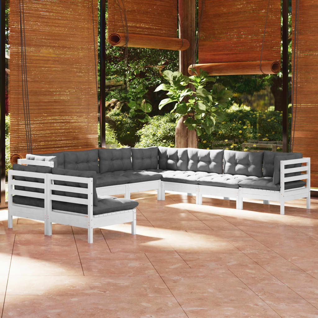 Set Mobilier Grădină Cu Perne Crem, 9 Piese, Lemn Masiv De Pin