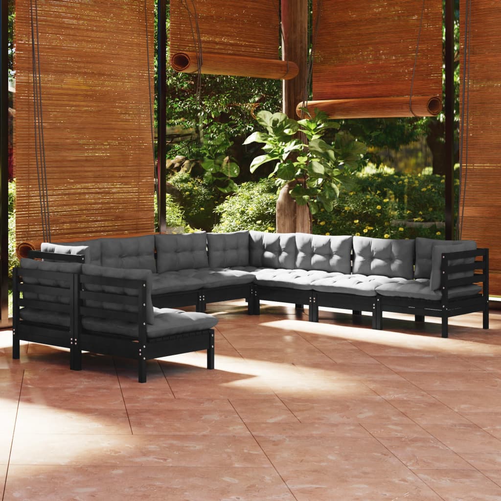 Set Mobilier Grădină Cu Perne Crem, 9 Piese, Lemn Masiv De Pin
