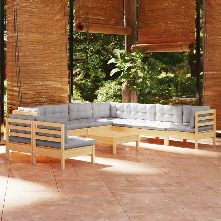 Set Mobilier Grădină Cu Perne, 10 Piese, , Lemn Masiv Pin