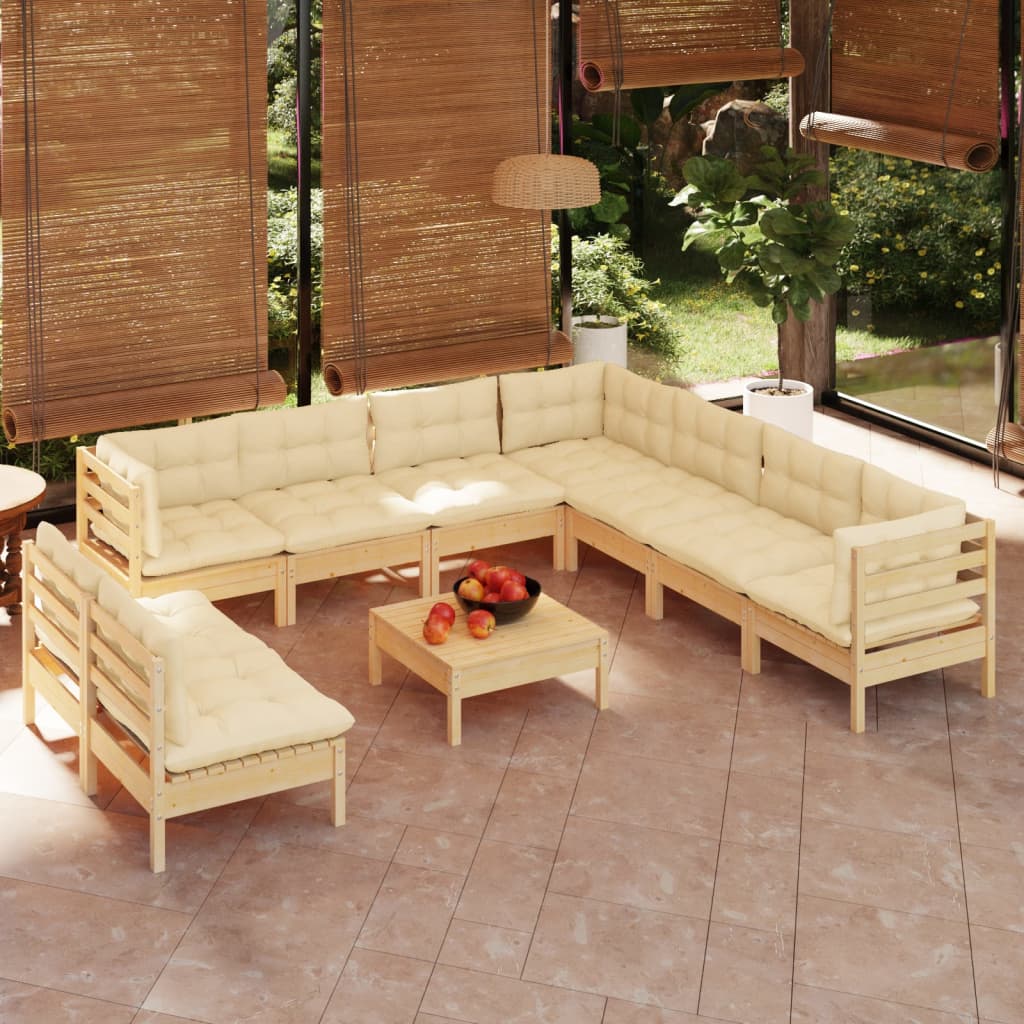 Set Mobilier Grădină Cu Perne, 10 Piese, , Lemn Masiv Pin