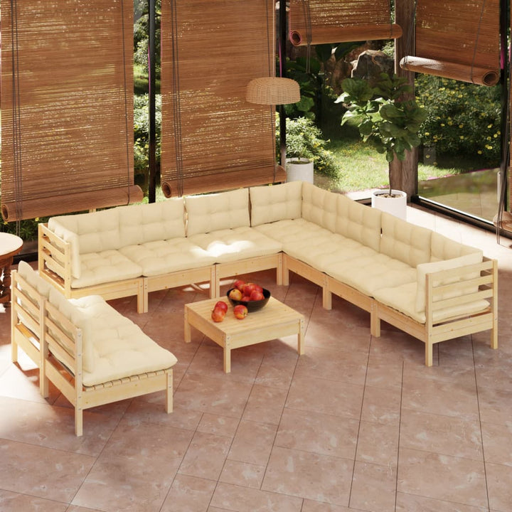 Set Mobilier Grădină Cu Perne, 10 Piese, , Lemn Masiv Pin