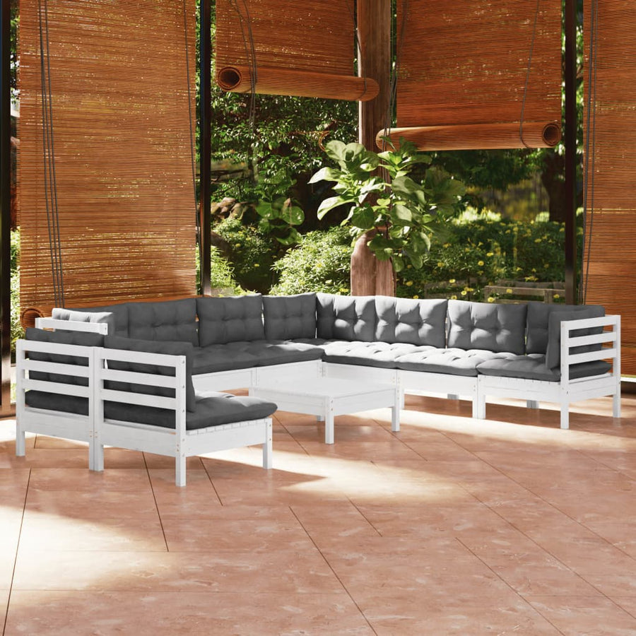 Set Mobilier Grădină Cu Perne, 10 Piese, , Lemn Masiv Pin