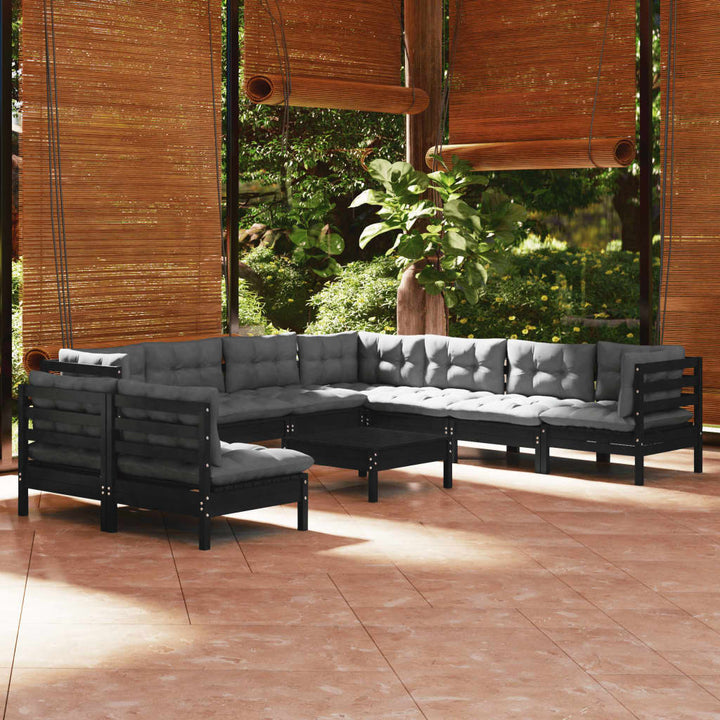 Set Mobilier Grădină Cu Perne, 10 Piese, , Lemn Masiv Pin
