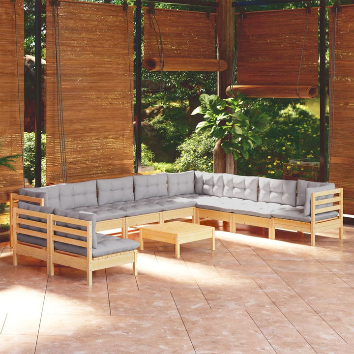 Set Mobilier Grădină Cu Perne, 11 Piese, , Lemn Masiv Pin