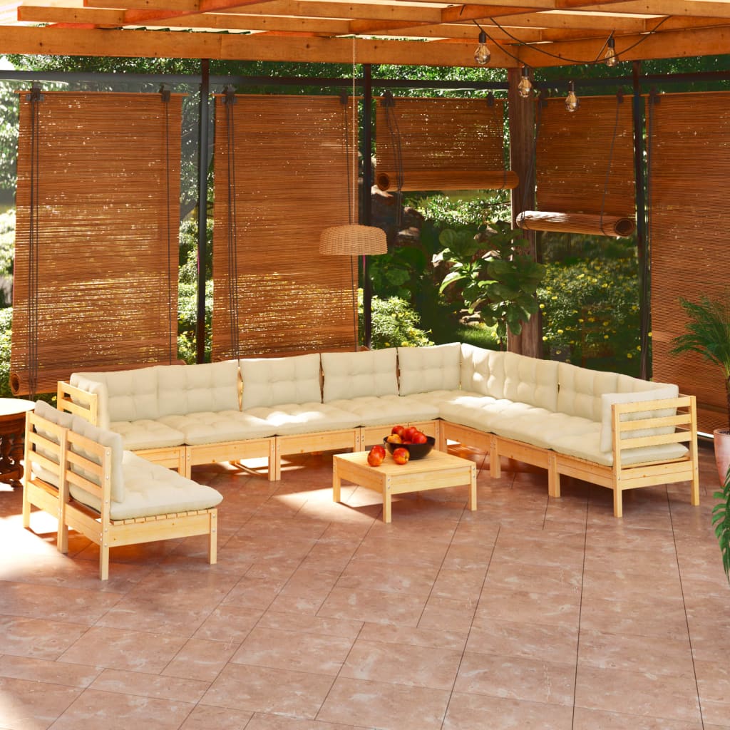 Set Mobilier Grădină Cu Perne, 11 Piese, , Lemn Masiv Pin