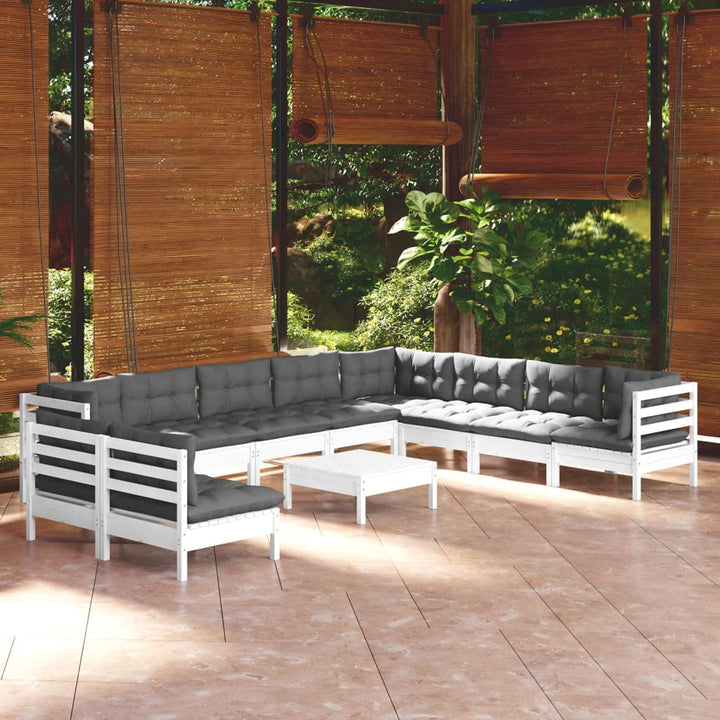 Set Mobilier Grădină Cu Perne, 11 Piese, , Lemn Masiv Pin