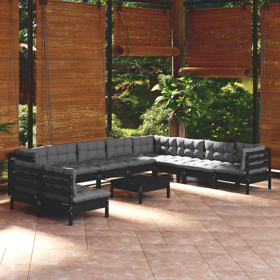 Set Mobilier Grădină Cu Perne, 11 Piese, , Lemn Masiv Pin