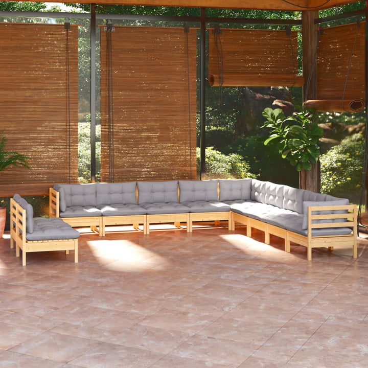 Set Mobilier Grădină Cu Perne, 11 Piese, , Lemn Masiv Pin
