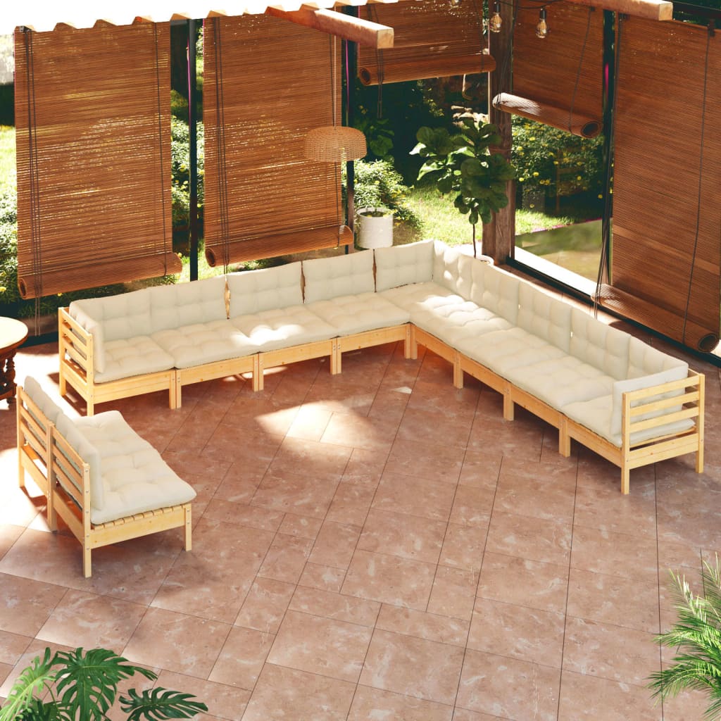 Set Mobilier Grădină Cu Perne, 11 Piese, , Lemn Masiv Pin