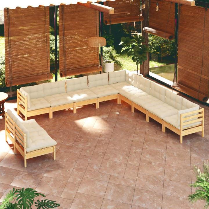 Set Mobilier Grădină Cu Perne, 11 Piese, , Lemn Masiv Pin