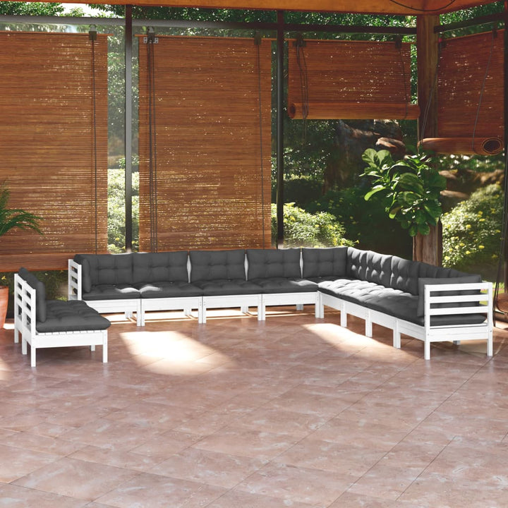 Set Mobilier Grădină Cu Perne, 11 Piese, , Lemn Masiv Pin
