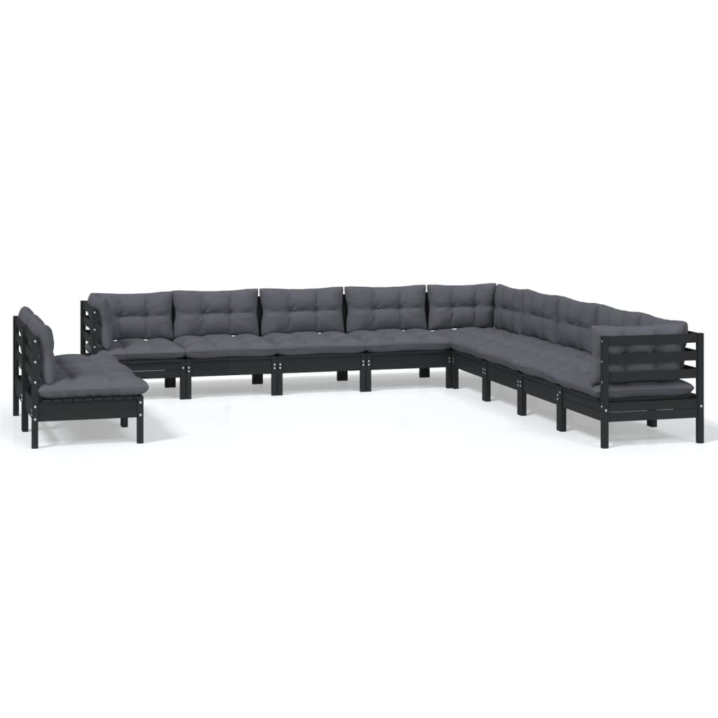 Set Mobilier Grădină Cu Perne, 11 Piese, , Lemn Masiv Pin