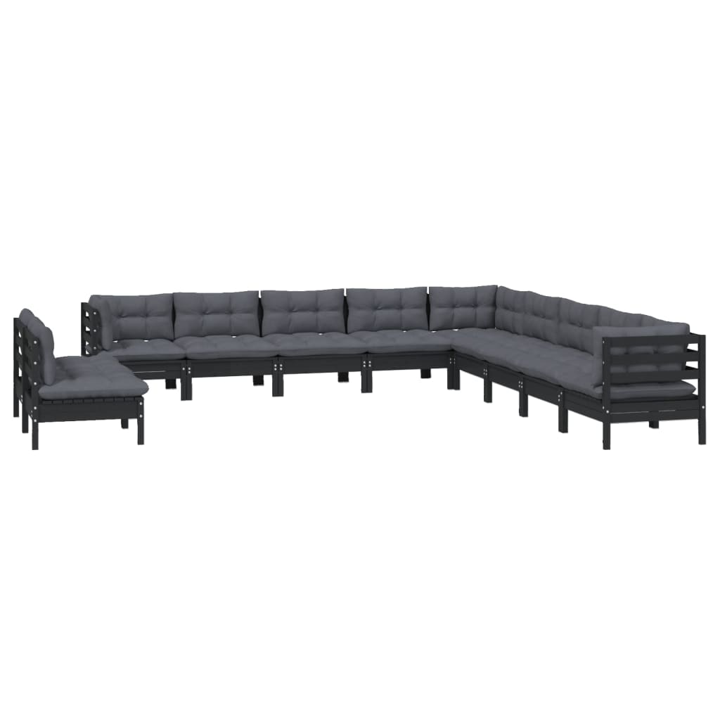 Set Mobilier Grădină Cu Perne, 11 Piese, , Lemn Masiv Pin