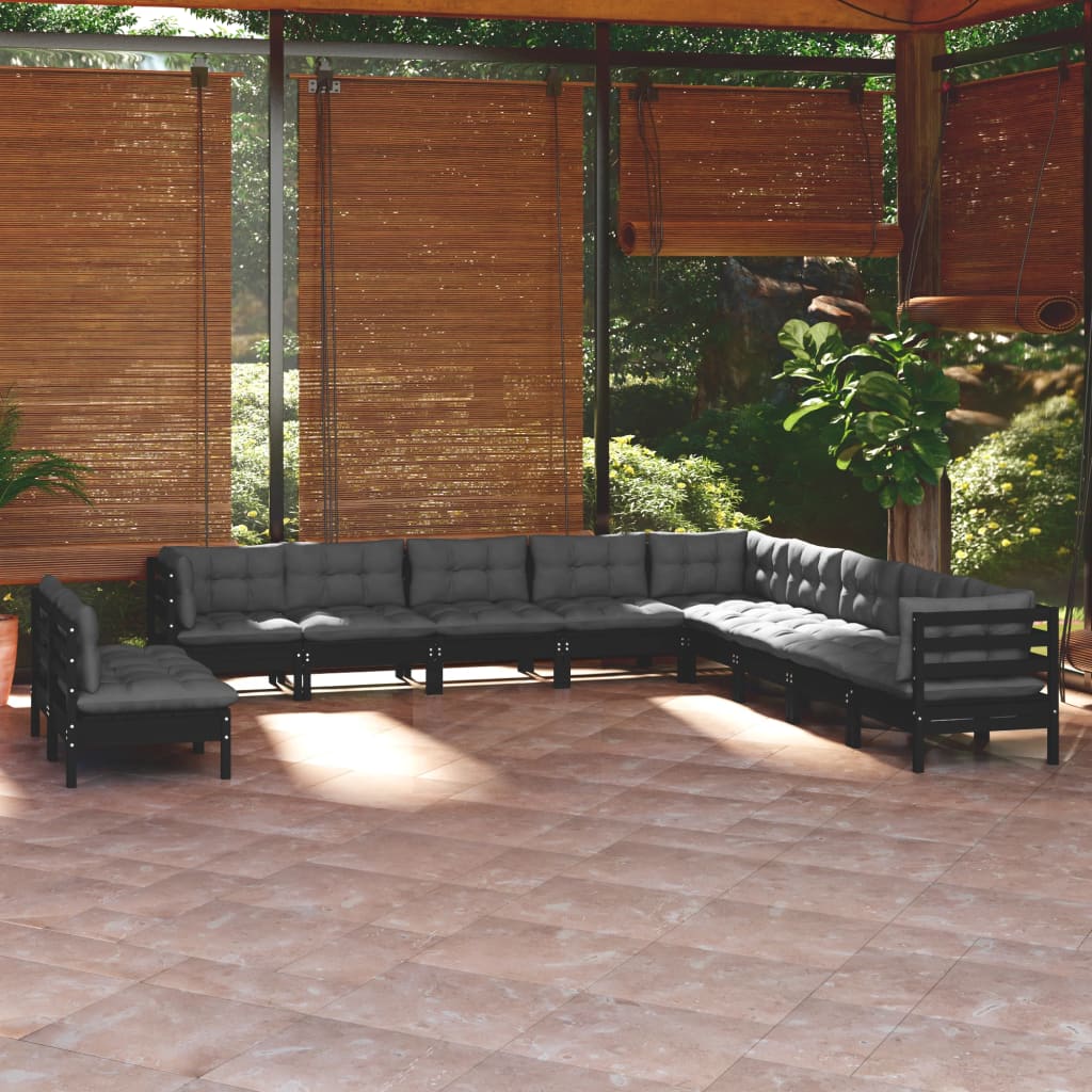 Set Mobilier Grădină Cu Perne, 11 Piese, , Lemn Masiv Pin