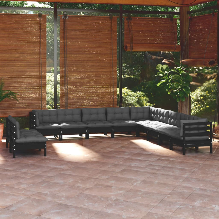 Set Mobilier Grădină Cu Perne, 11 Piese, , Lemn Masiv Pin
