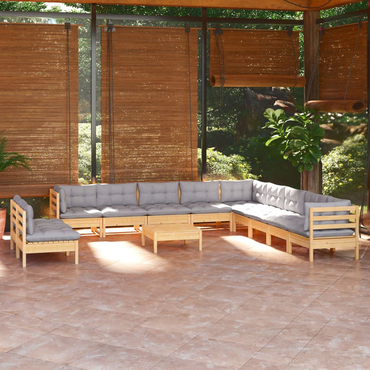 Set Mobilier Grădină Cu Perne Crem, 12 Piese, Lemn Masiv De Pin