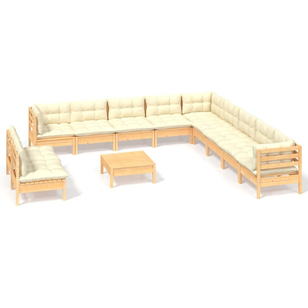 Set Mobilier Grădină Cu Perne Crem, 12 Piese, Lemn Masiv De Pin
