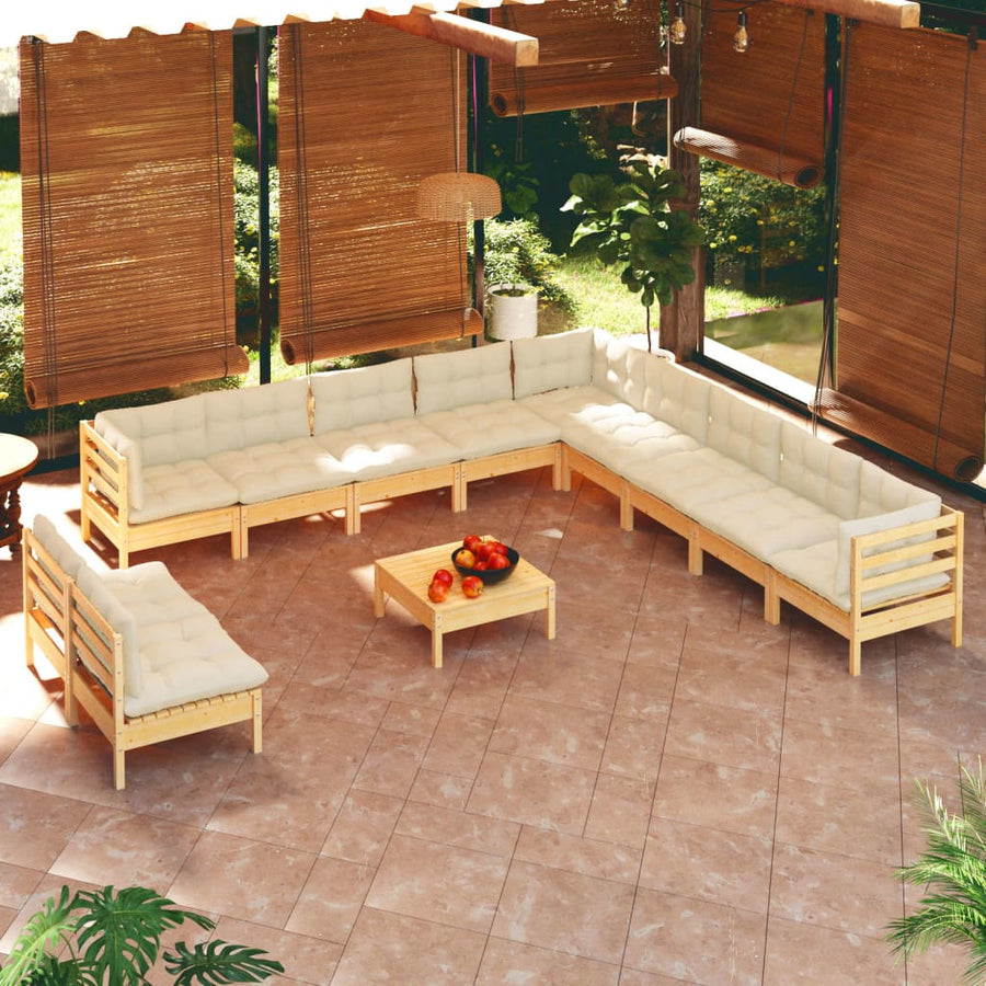 Set Mobilier Grădină Cu Perne Crem, 12 Piese, Lemn Masiv De Pin
