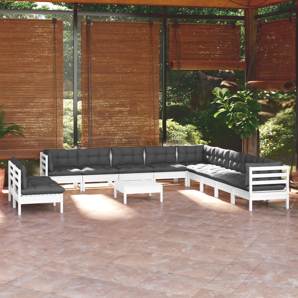Set Mobilier Grădină Cu Perne Crem, 12 Piese, Lemn Masiv De Pin