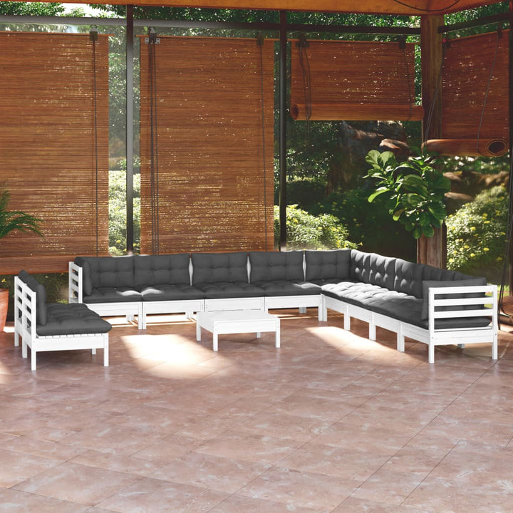 Set Mobilier Grădină Cu Perne Crem, 12 Piese, Lemn Masiv De Pin
