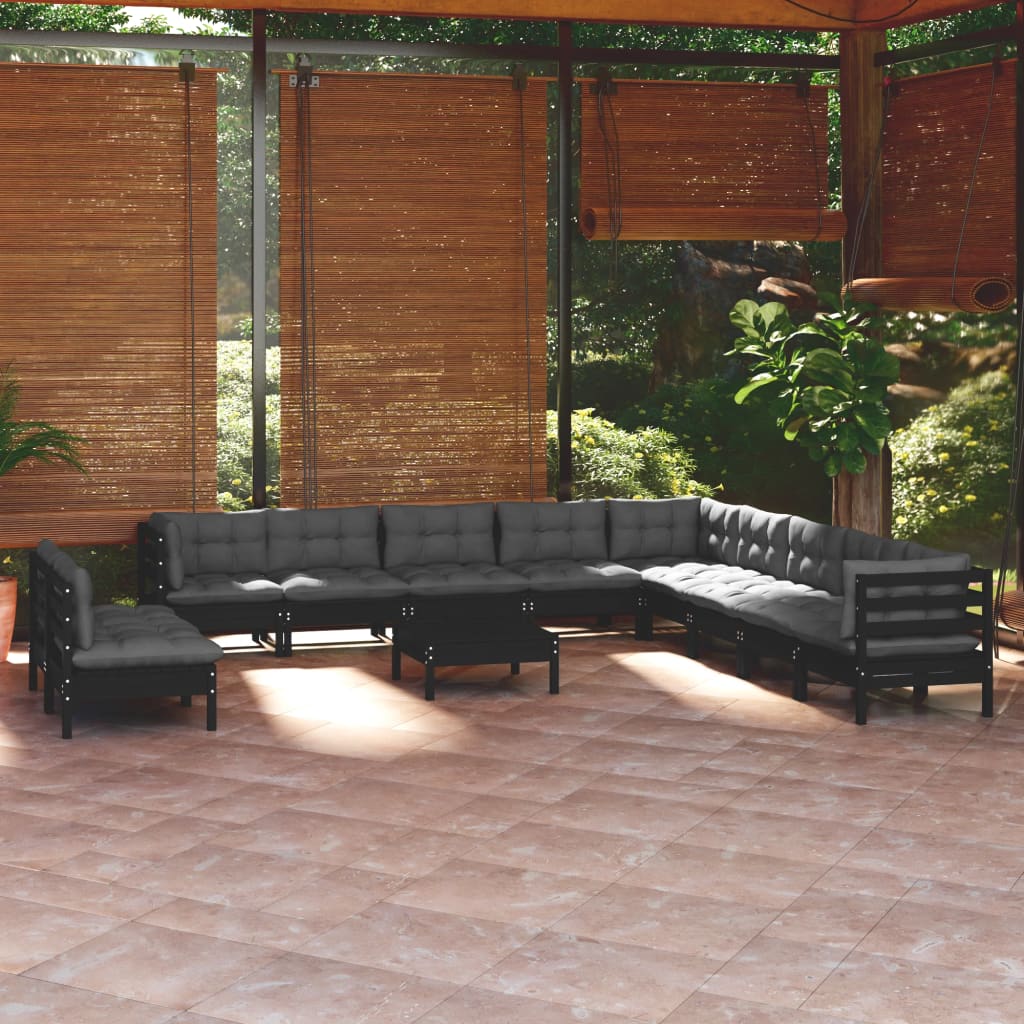 Set Mobilier Grădină Cu Perne Crem, 12 Piese, Lemn Masiv De Pin