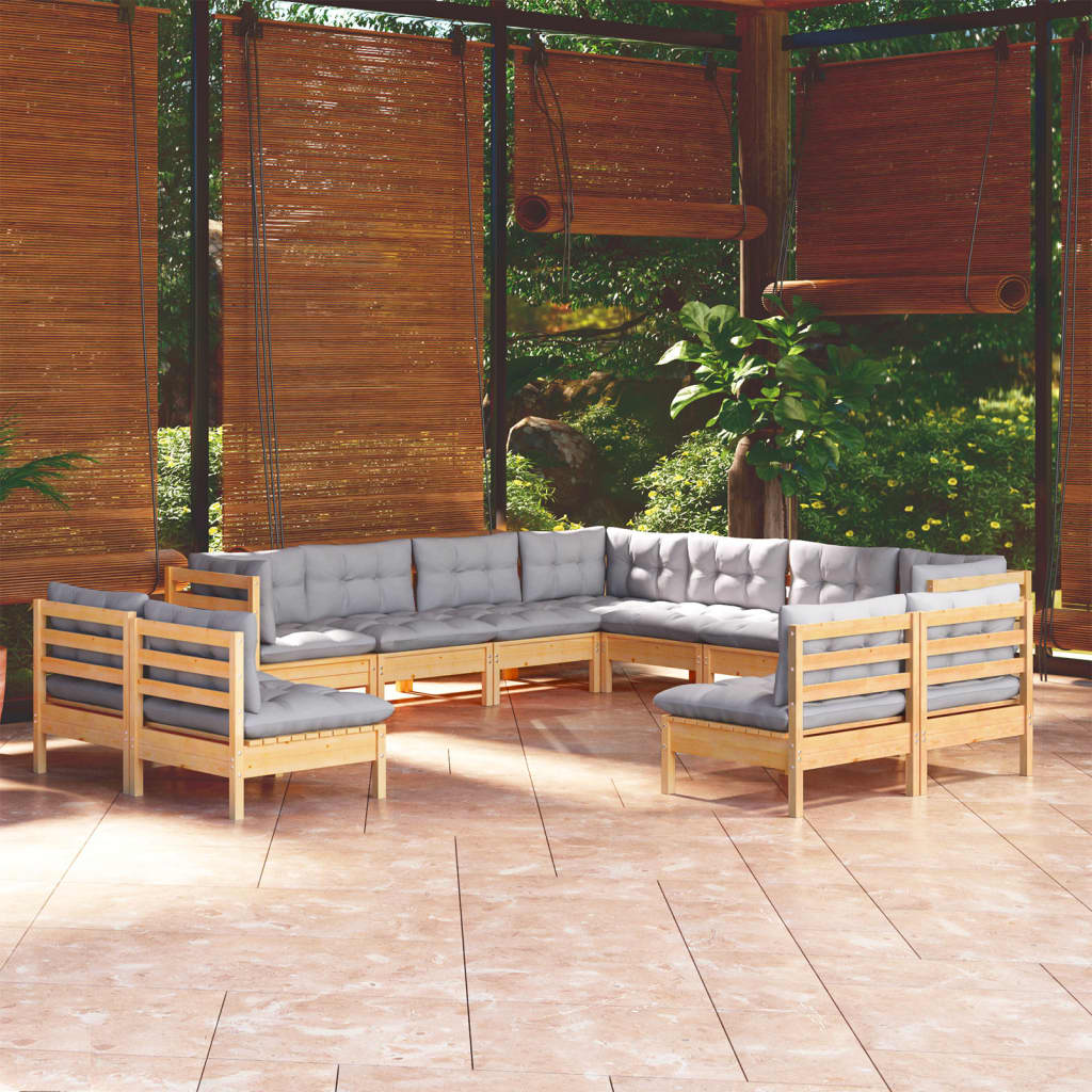 Set Mobilier Grădină Cu Perne Crem, 11 Piese, Lemn Masiv De Pin