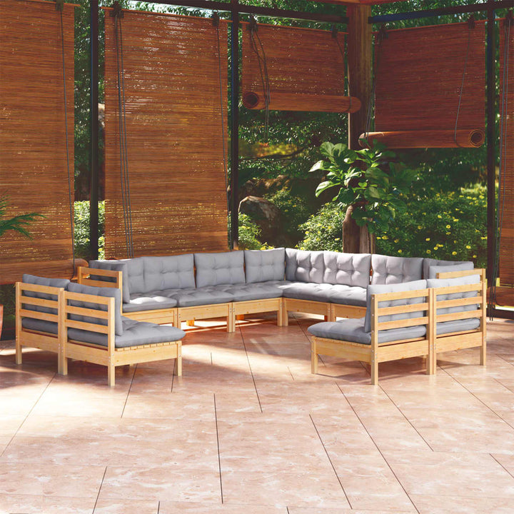 Set Mobilier Grădină Cu Perne Crem, 11 Piese, Lemn Masiv De Pin