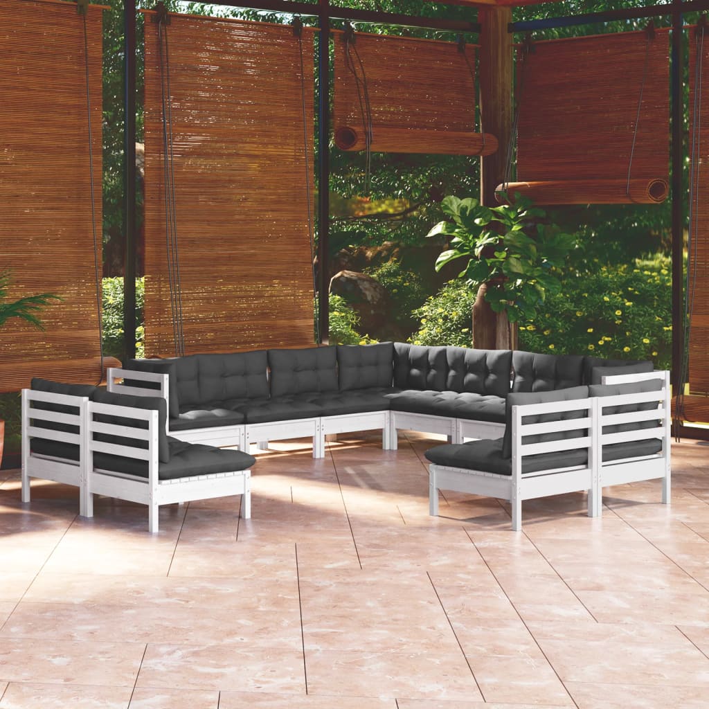 Set Mobilier Grădină Cu Perne Crem, 11 Piese, Lemn Masiv De Pin
