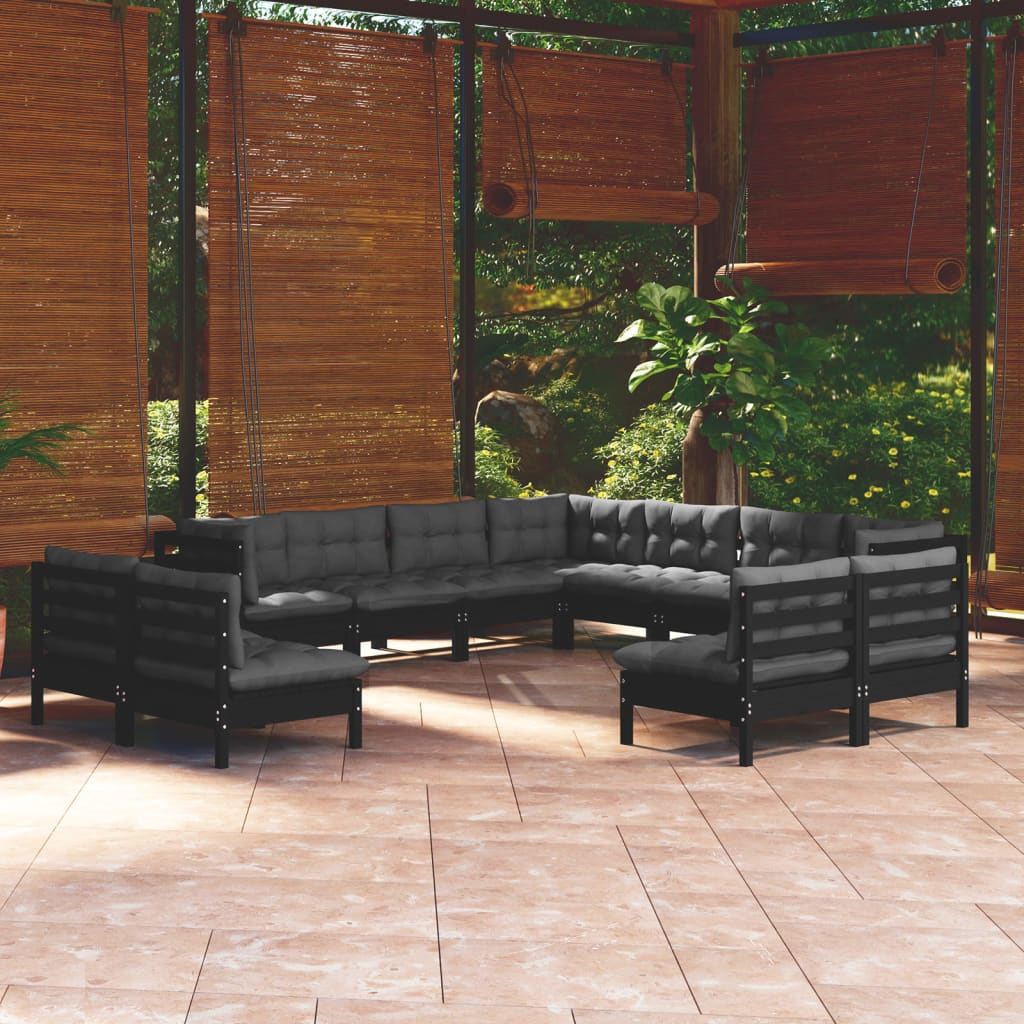 Set Mobilier Grădină Cu Perne Crem, 11 Piese, Lemn Masiv De Pin