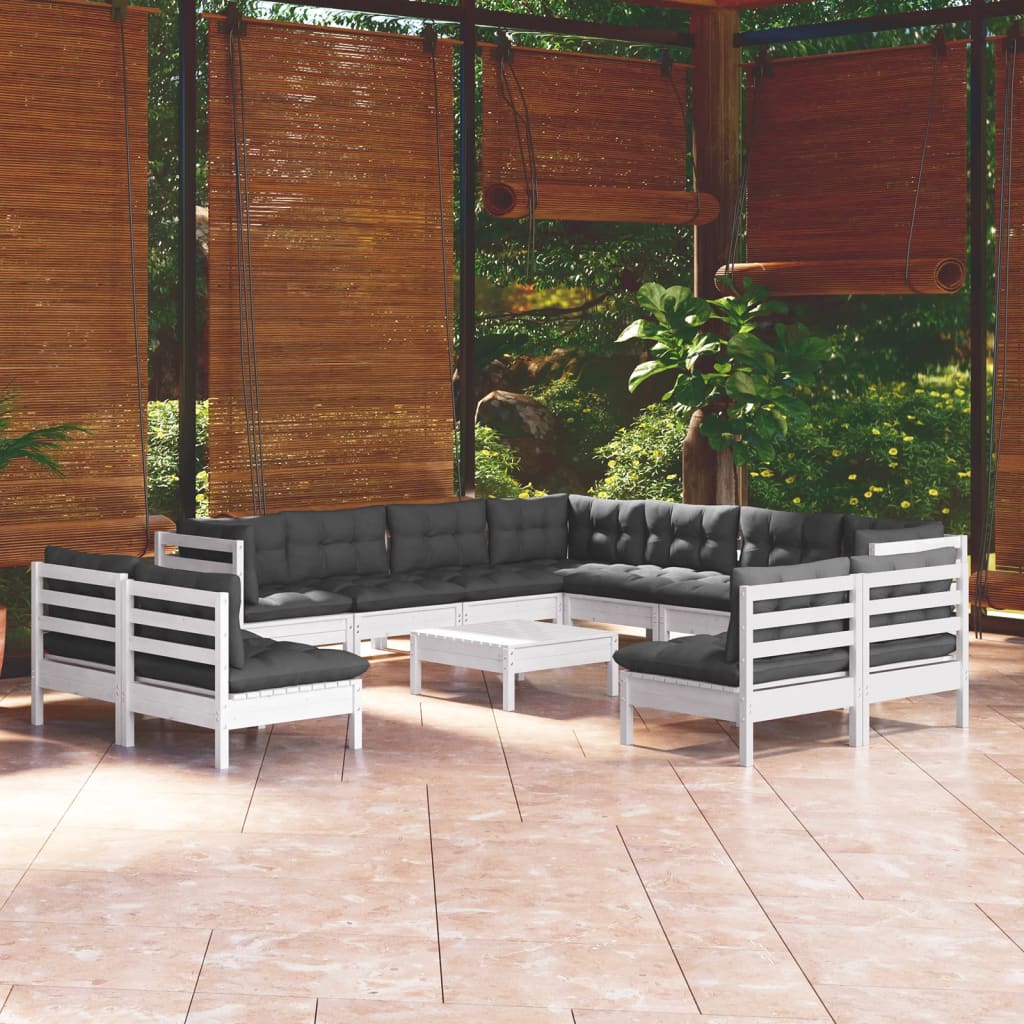 Set Mobilier Grădină Cu Perne Crem, 12 Piese, Lemn Masiv De Pin