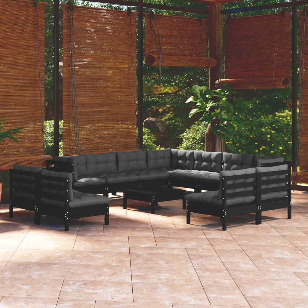 Set Mobilier Grădină Cu Perne Crem, 12 Piese, Lemn Masiv De Pin