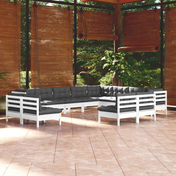 Set Mobilier Grădină Cu Perne, 12 Piese, Gri, Lemn Masiv Pin