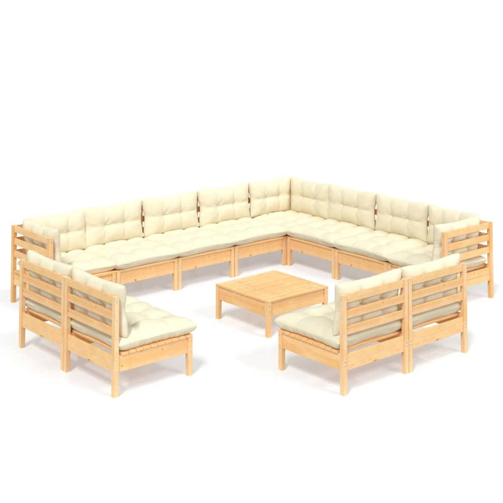 Set Mobilier Grădină Cu Perne Crem, 13 Piese, Lemn Masiv De Pin
