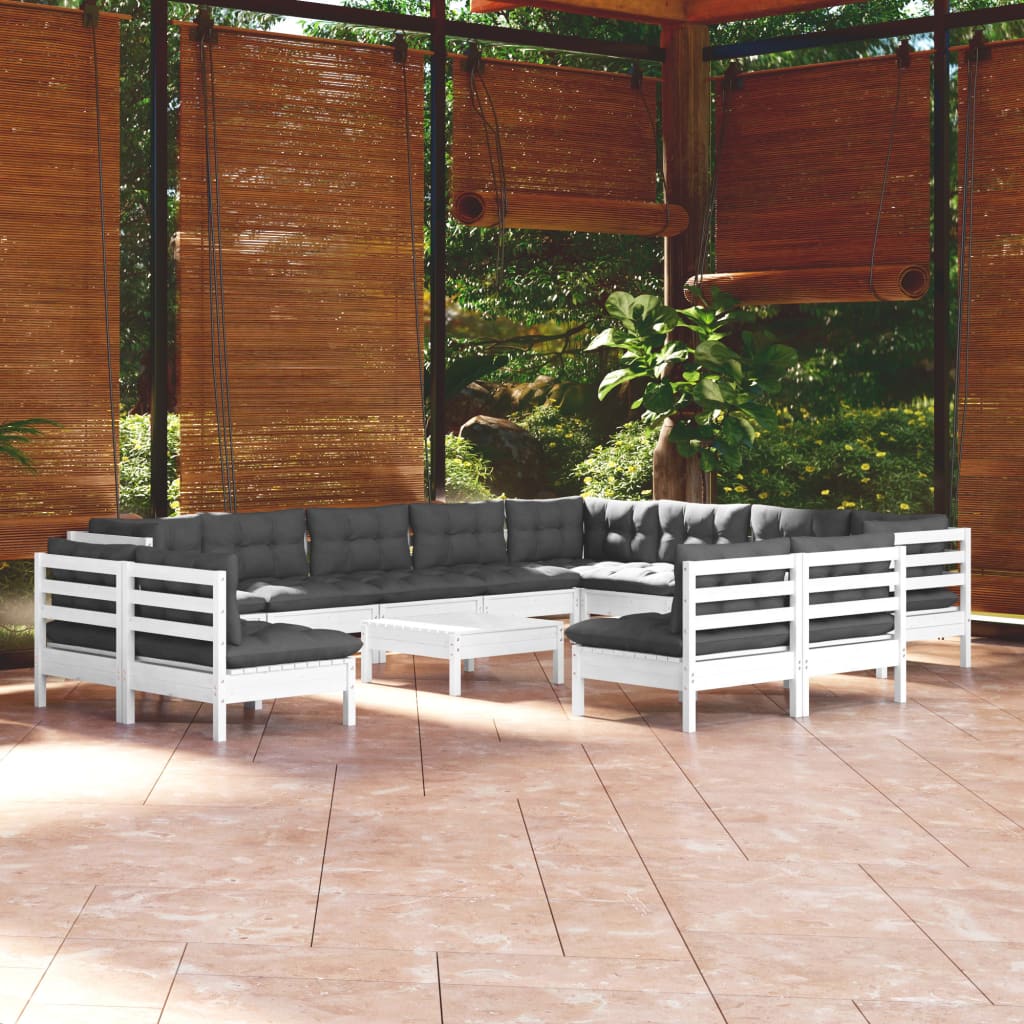 Set Mobilier Grădină Cu Perne Crem, 13 Piese, Lemn Masiv De Pin