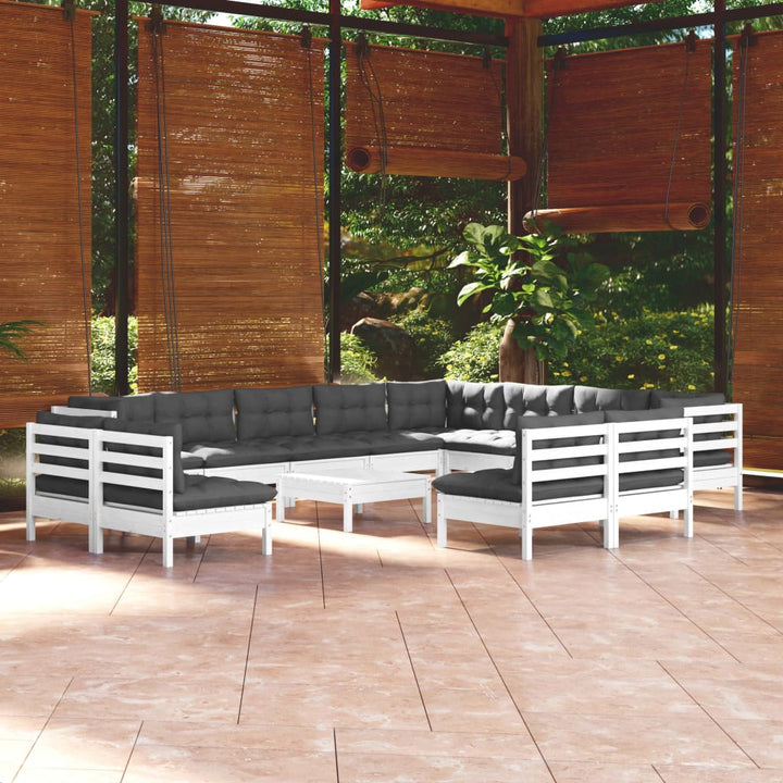 Set Mobilier Grădină Cu Perne Crem, 13 Piese, Lemn Masiv De Pin