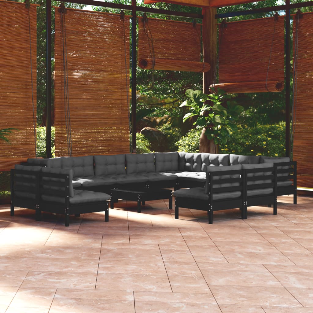 Set Mobilier Grădină Cu Perne Crem, 13 Piese, Lemn Masiv De Pin