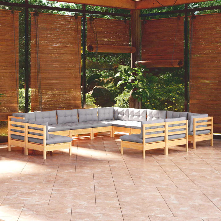 Set Mobilier De Grădină Cu Perne, 13 Piese, , Lemn Masiv Pin