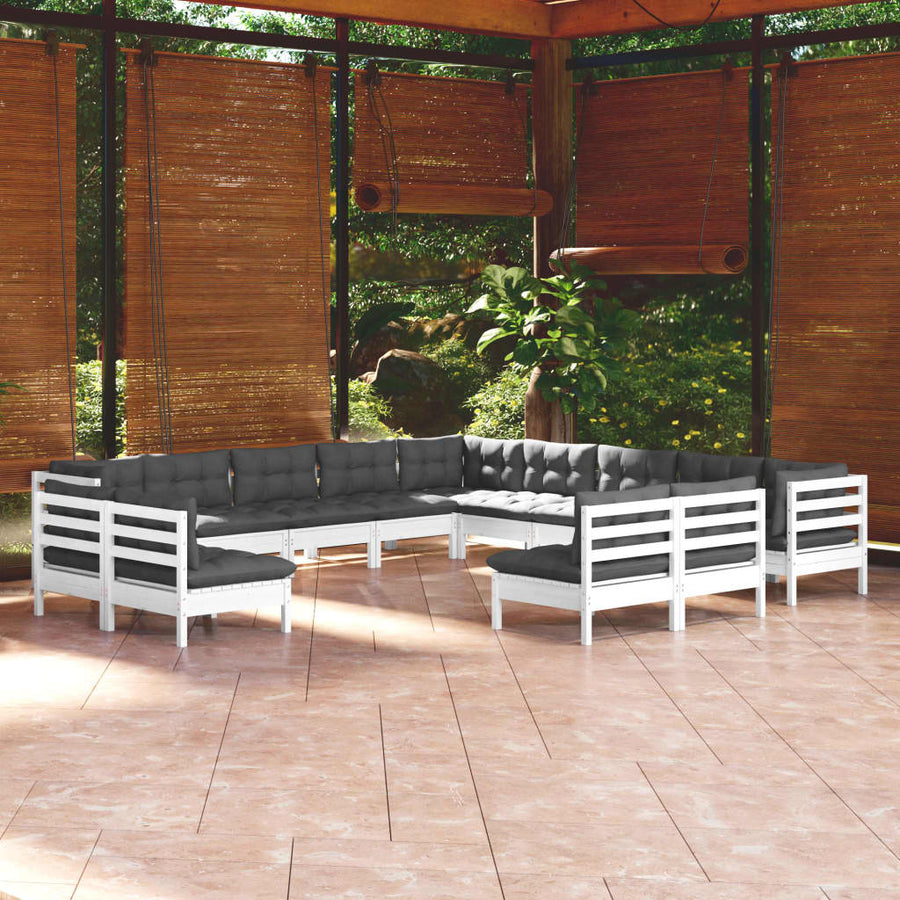 Set Mobilier De Grădină Cu Perne, 13 Piese, , Lemn Masiv Pin