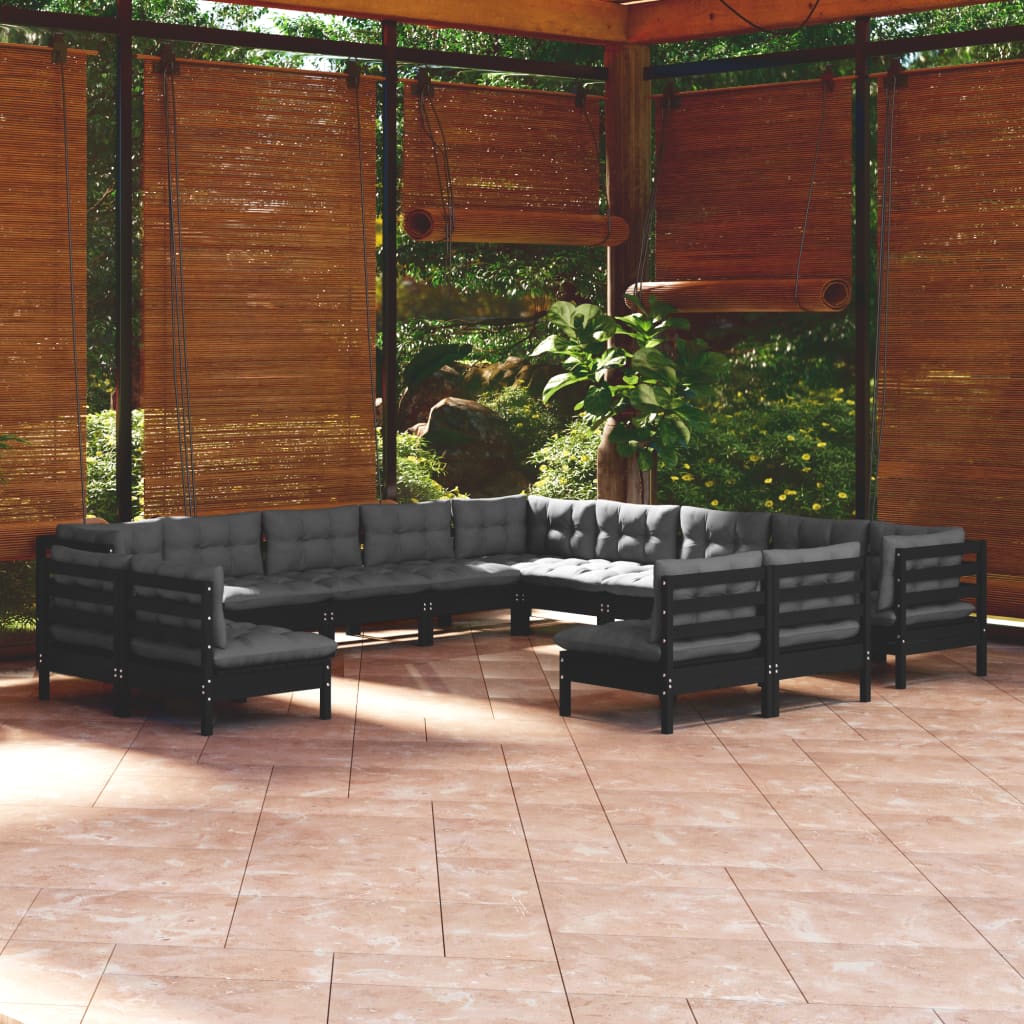 Set Mobilier De Grădină Cu Perne, 13 Piese, , Lemn Masiv Pin