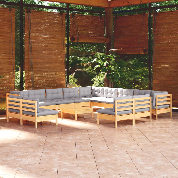 Set De Mobilier De Grădină & Perne 14 Piese Crem Lemn Masiv Pin