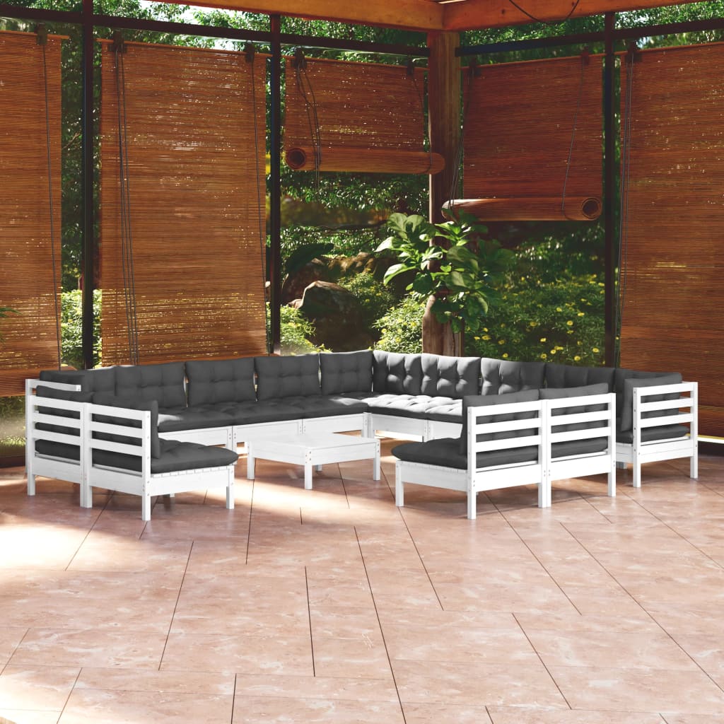 Set De Mobilier De Grădină & Perne 14 Piese Crem Lemn Masiv Pin