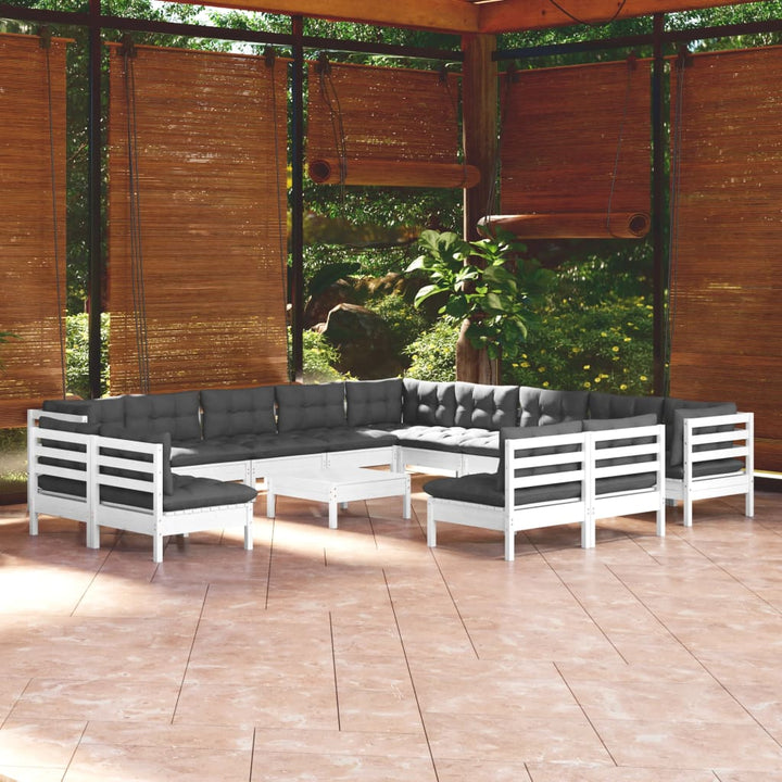 Set De Mobilier De Grădină & Perne 14 Piese Crem Lemn Masiv Pin