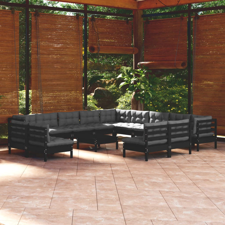 Set De Mobilier De Grădină & Perne 14 Piese Crem Lemn Masiv Pin