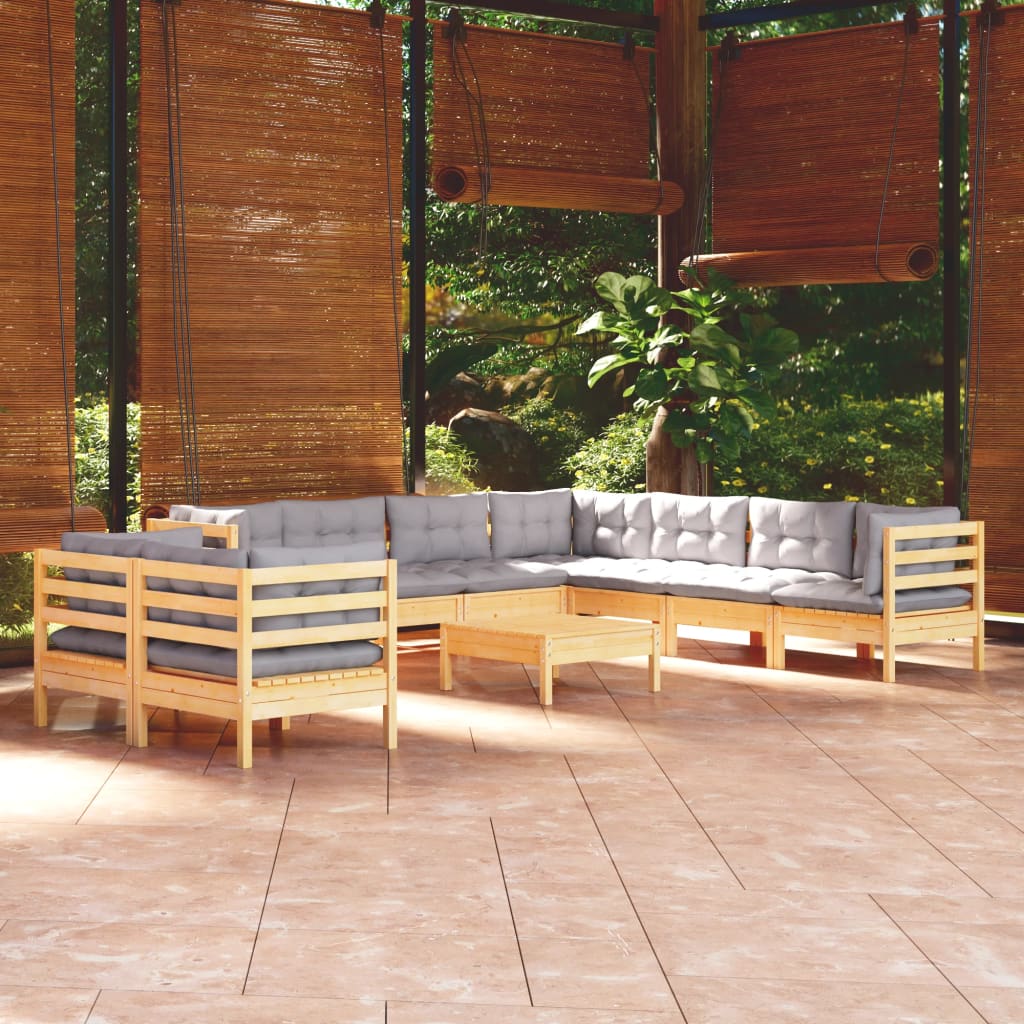 Set Mobilier De Grădină Cu Perne 10 Piese Lemn Masiv Pin