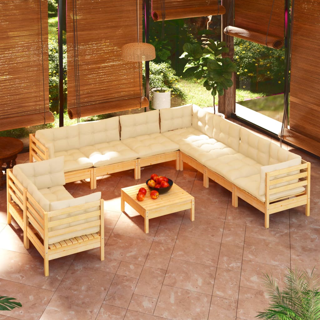 Set Mobilier De Grădină Cu Perne 10 Piese Lemn Masiv Pin